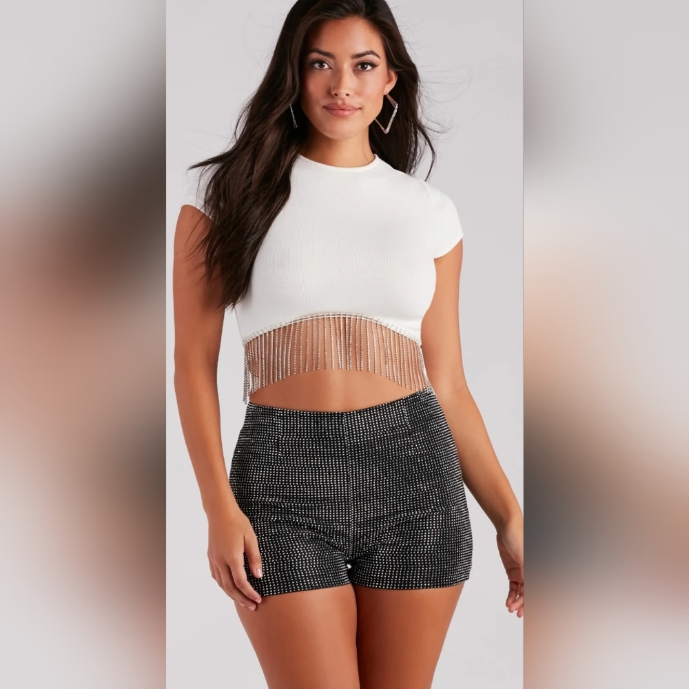 Rhinestone Fringe Crop Top